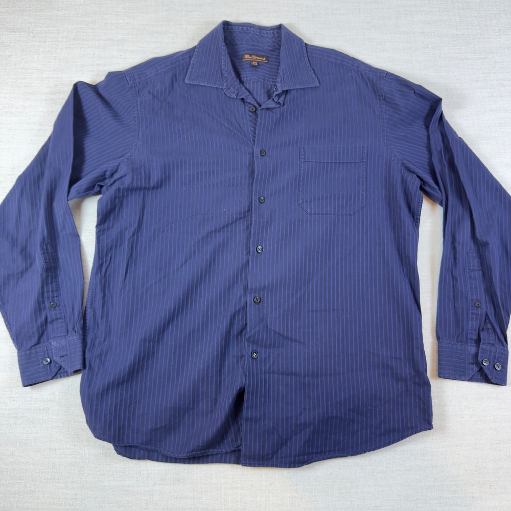 Ben Sherman Mens Navy Blue Pinstripe Long Sleeve Button Up Shirt Size L 16.5